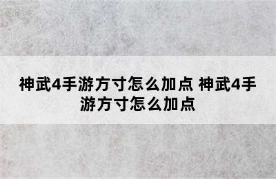 神武4手游方寸怎么加点 神武4手游方寸怎么加点